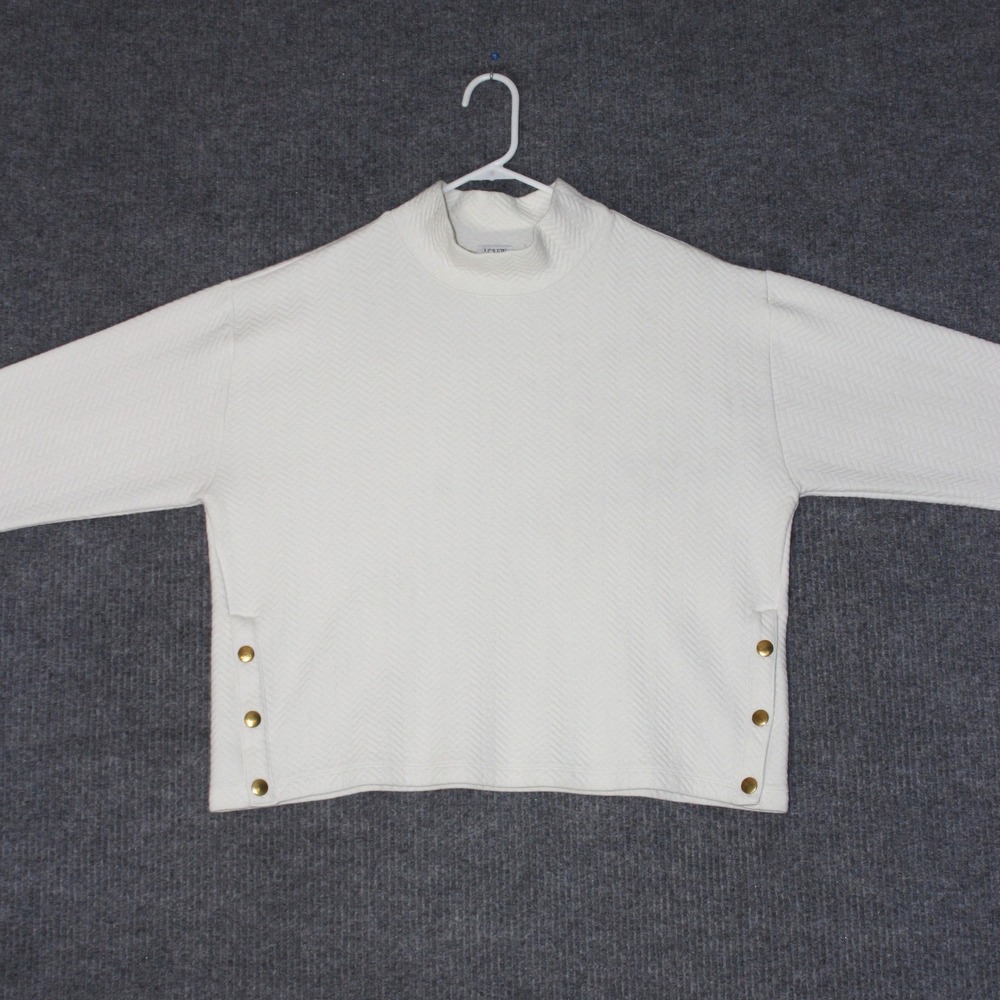 J Crew Quilted Mock Neck Sweatshirt Womens XL Ivory Gold Button Side Detail - Picture 1 of 6